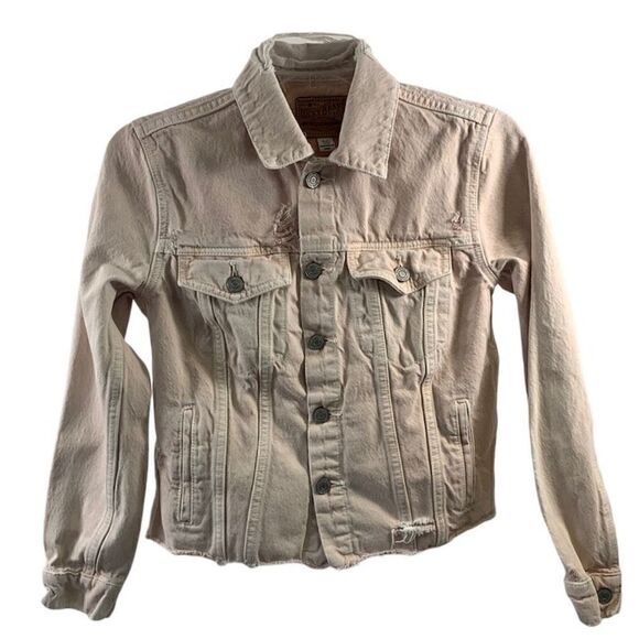 Lucky Brand Peach Distressed Denim Jacket Size S - Picture 1 of 10